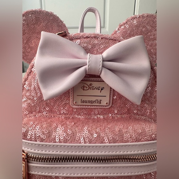 Loungefly Disney Minnie Mouse Cotton Candy Sequin Backpack NWOT - Picture 3 of 9
